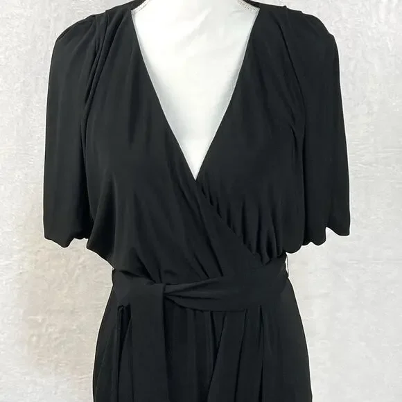 Nicole Miller Faux Wrap Maxi Dress Womens 4 Black Y2K Witchy Fairy Whimsigoth - Picture 2 of 13